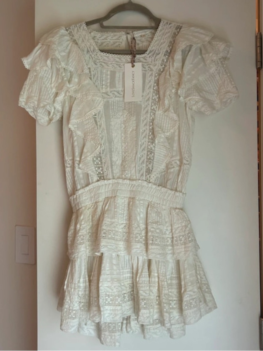 LoveShackFancy Ivory Lace Peasant Blouse
